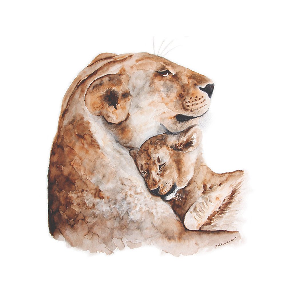 1024x1024 Mom And Baby Lion Watercolor Print Nursery Art Tiny Toes Design - Mother Watercolor