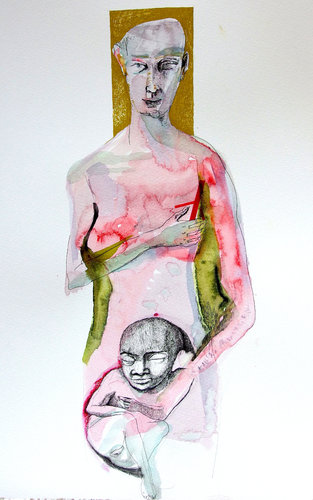 313x500 Mother And Son By Zi Ling (2018) Painting Watercolor On Paper - Mother Watercolor