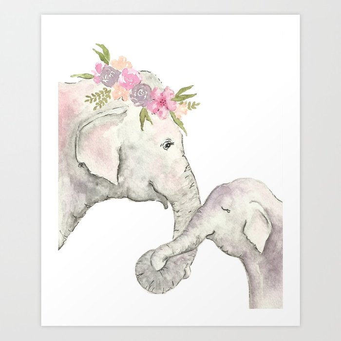 700x700 Elephant Mother And Baby Watercolor Art Print By - Mother Watercolor