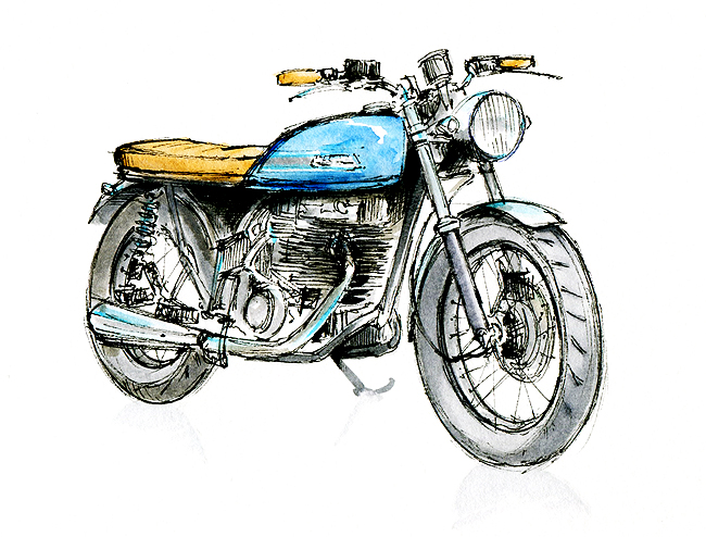 650x494 Honda Vintage Motorcycle Ink Amp Watercolor P. Mitos - Motorcycle Watercolor