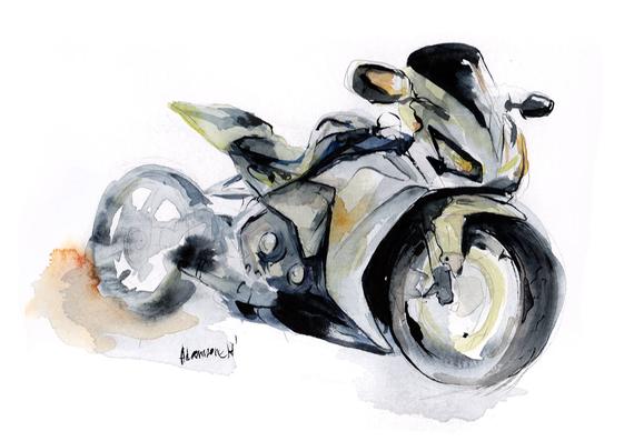 570x397 Motorcycle Wall Art Original Watercolor Painting. Etsy - Motorcycle Watercolor