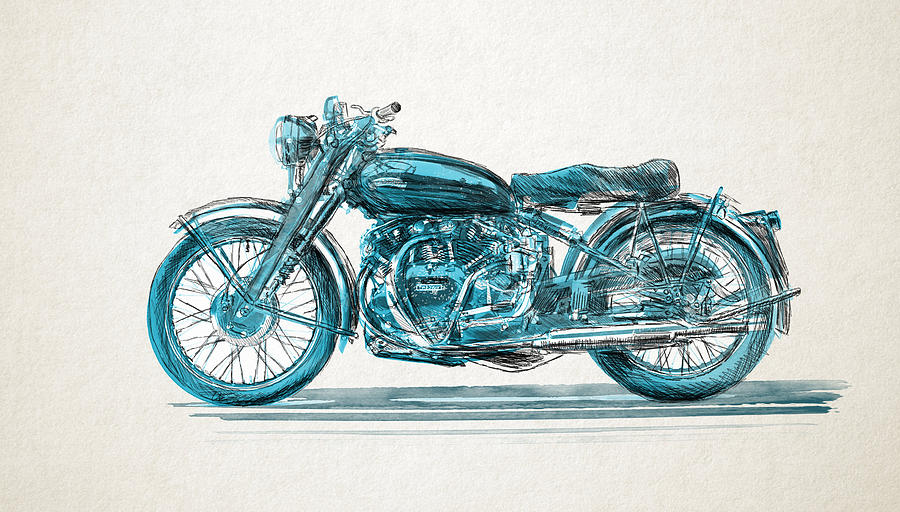 900x512 Old Motorcycle Watercolor And Pencil Painting By Ermir Kolonja - Motorcycle Watercolor