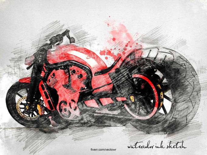 680x510 Portrait Illustration Bike Motorcycle Watercolor Water Color By - Motorcycle Watercolor