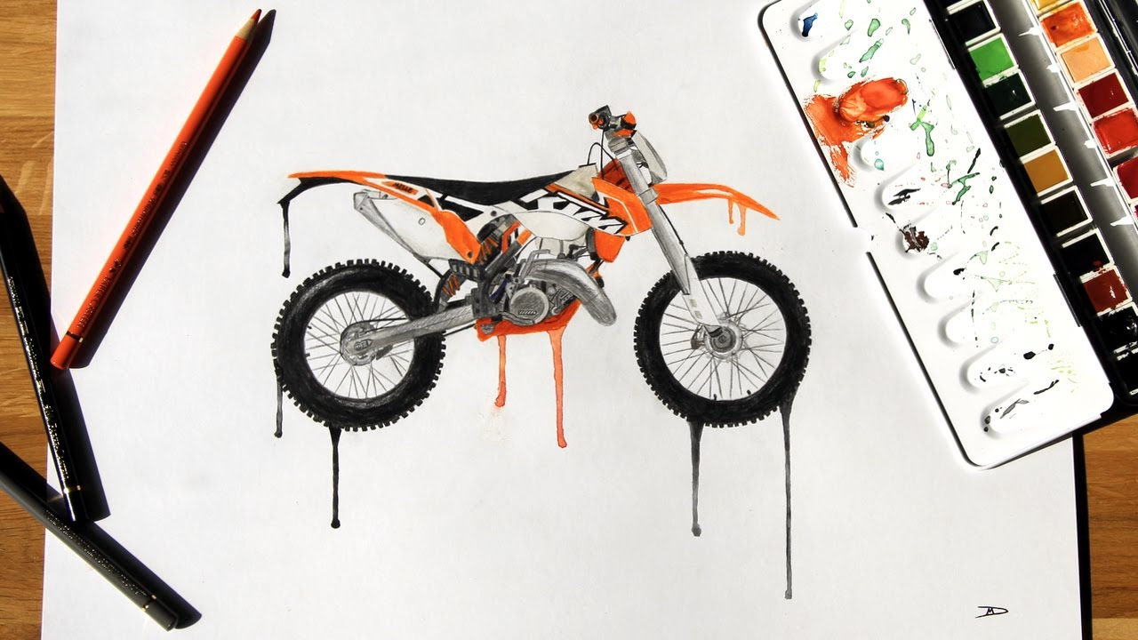 1280x720 Timelapse Motorcycle Drawing With Watercolors And Colored - Motorcycle Watercolor