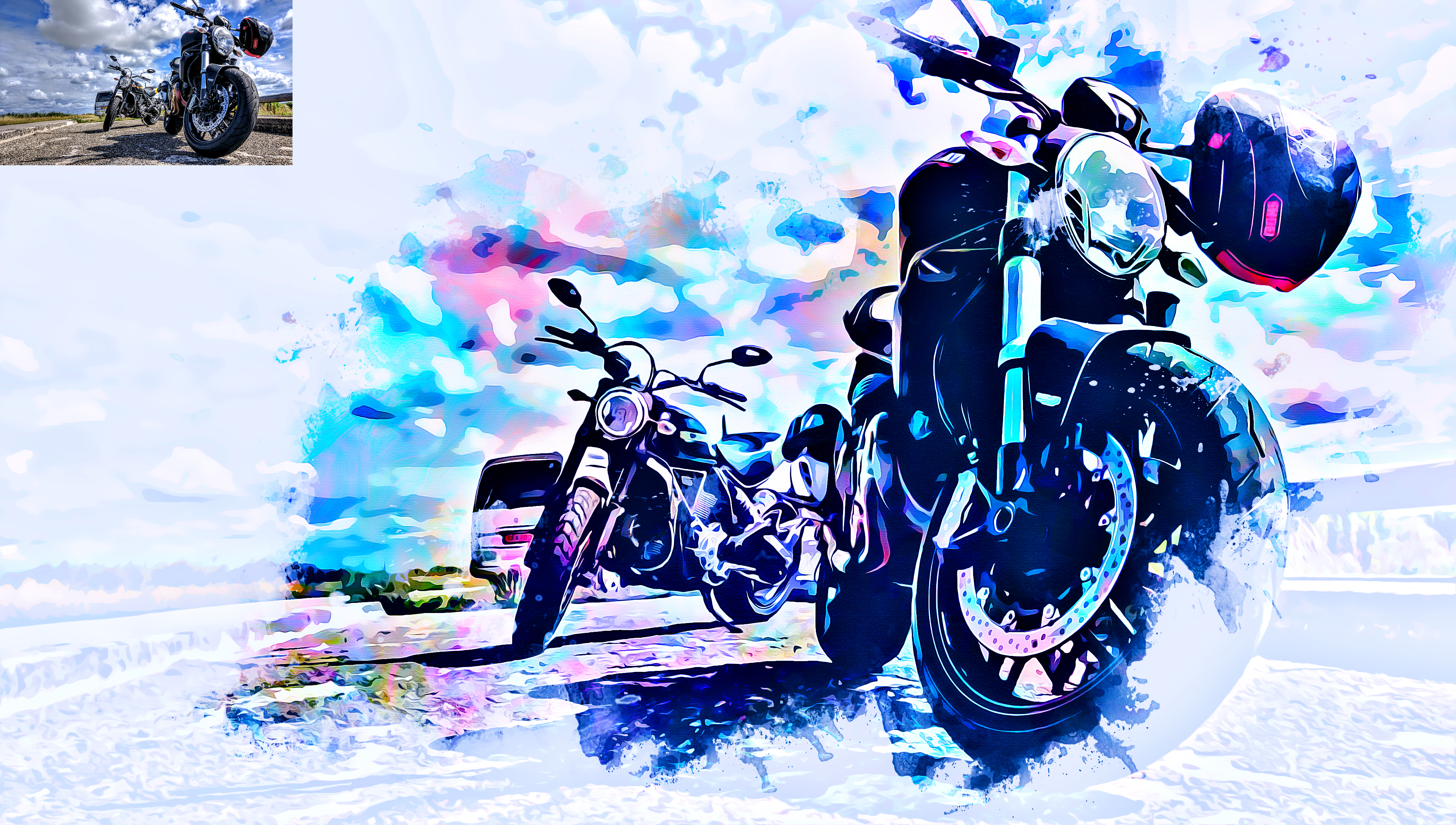 4176x2366 Watercolor Cartoon Painting Action By Kitket Graphicriver - Motorcycle Watercolor