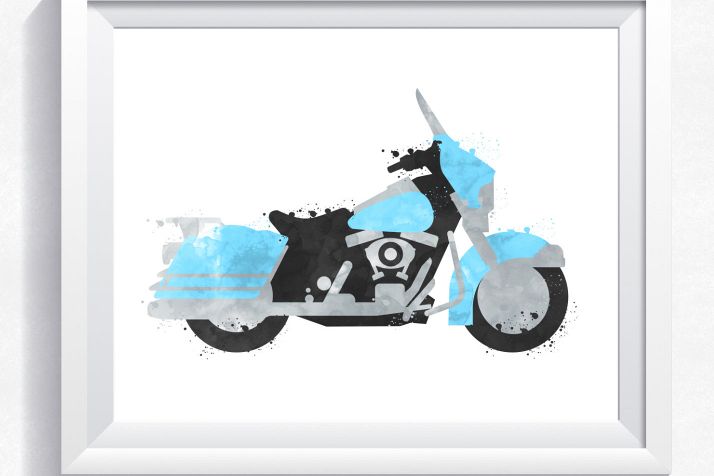 714x476 Watercolor Motorbike Printable, Motorbi Design Bundles - Motorcycle Watercolor