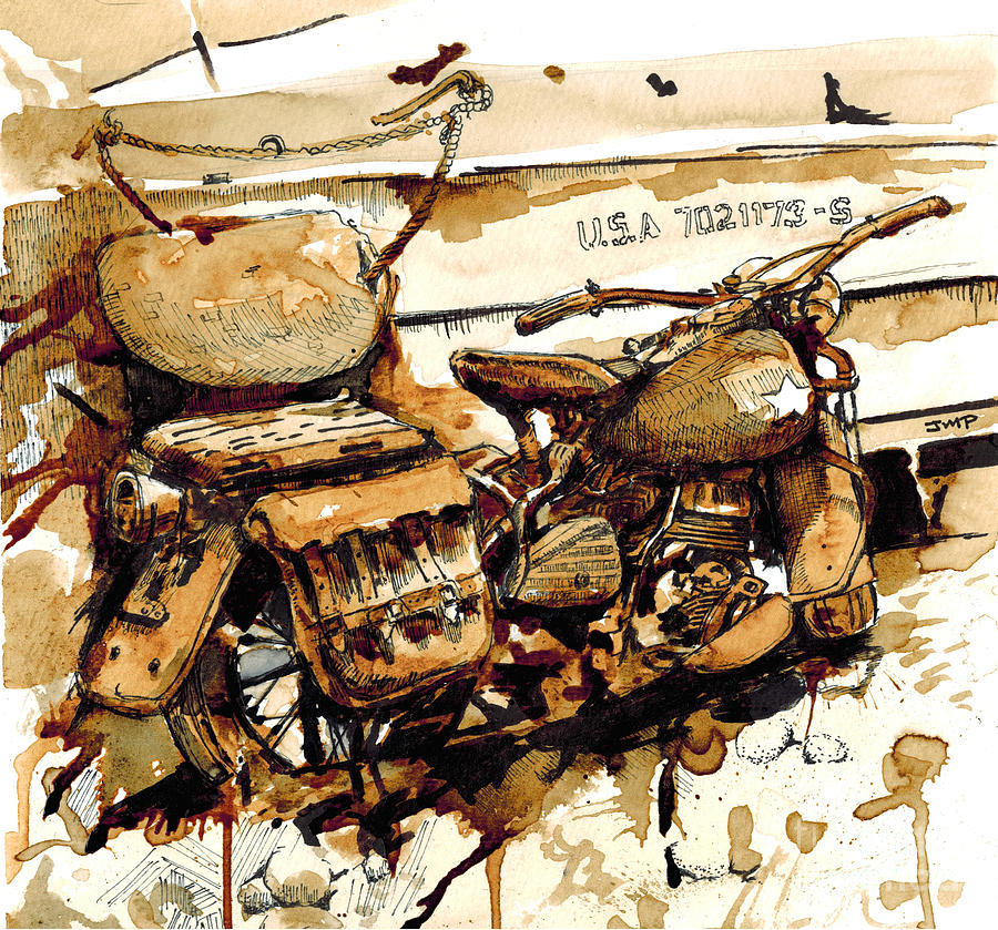 900x839 Wwii Motorcycle Normandy - Motorcycle Watercolor