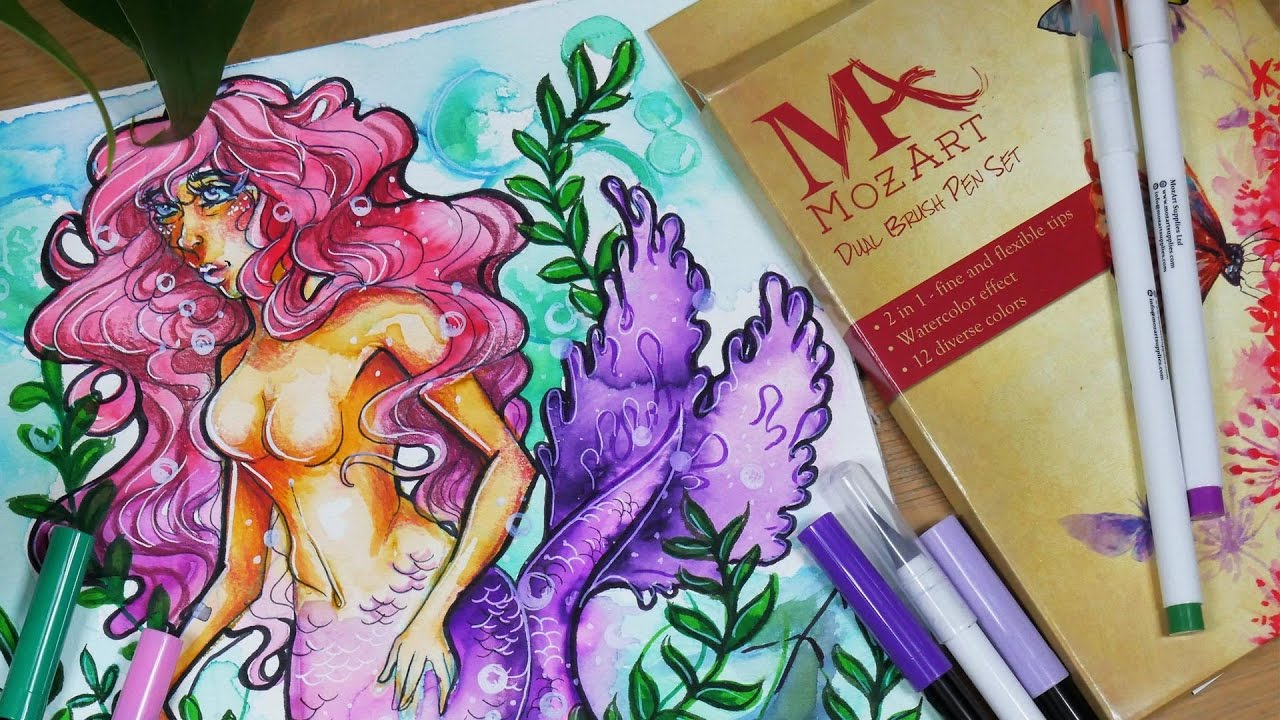 1280x720 Mermaid Time Lapse Drawing Mozart Brush Pens - Mozart Watercolor