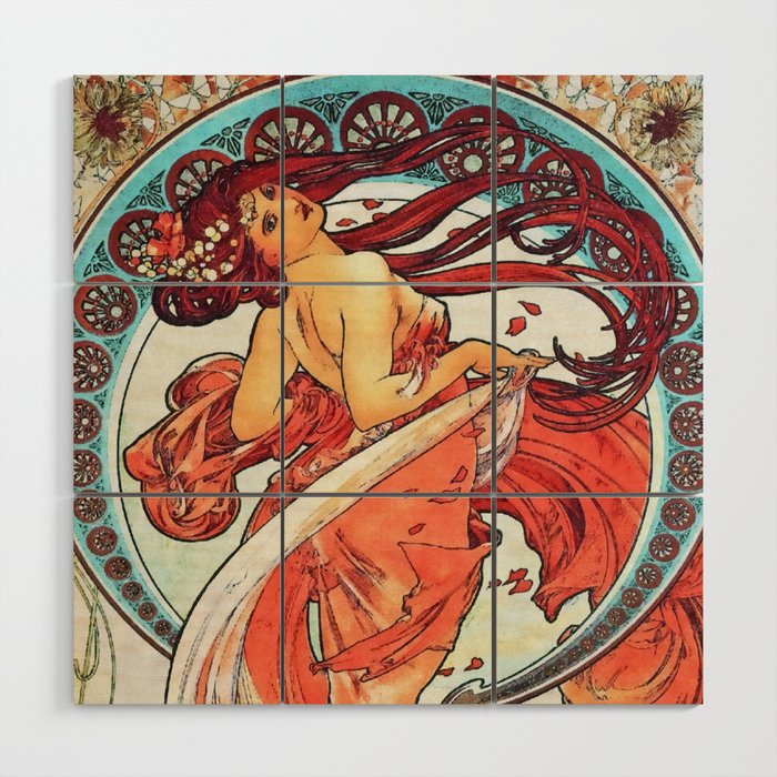 700x700 Alphonse Mucha Dance Art Nouveau Watercolor Painting Wood Wall Art - Mucha Watercolor