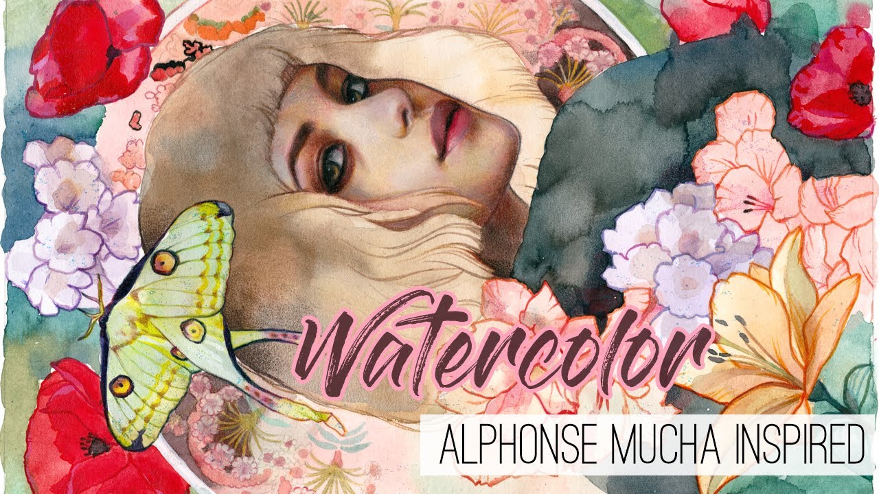 1280x720 Alphonse Mucha Inspired Watercolor Amp Color Pencils - Mucha Watercolor