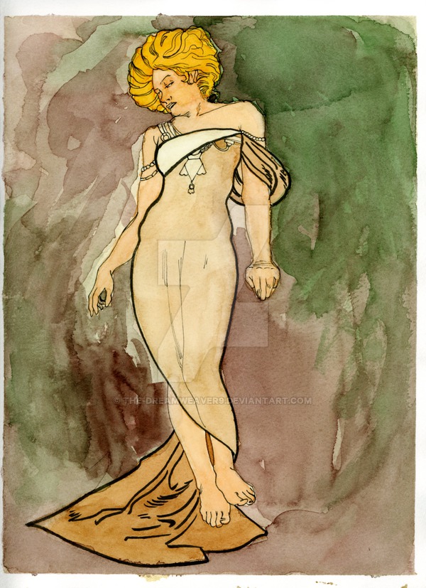 600x827 Alphonse Mucha Watercolor 2 By The Dreamweaver9 - Mucha Watercolor