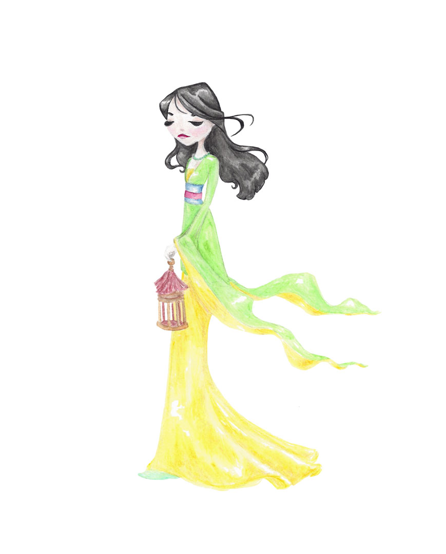 869x1080 Mulan 1 Watercolor Print Little Moon Dance Online Store - Mulan Watercolor