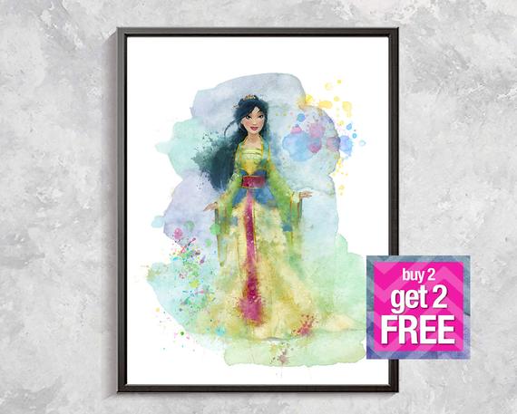570x457 Mulan Print Mulan Princess Print Mulan Watercolor Mulan Etsy - Mulan Watercolor
