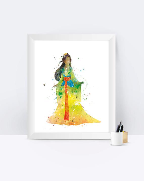 570x713 Mulan Watercolor Art Print Princess Prints Painting Poster Etsy - Mulan Watercolor