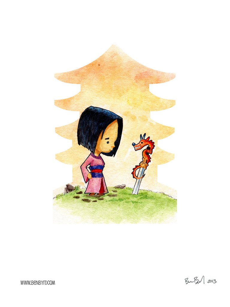 768x1024 Mulan And Mushu Watercolor Ben Byrd Art - Mulan Watercolor