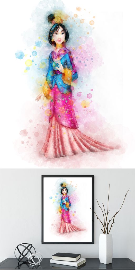 512x1024 Mulan Watercolor Print, Mulan Poster, Disney Poster, Nursery Print - Mulan Watercolor