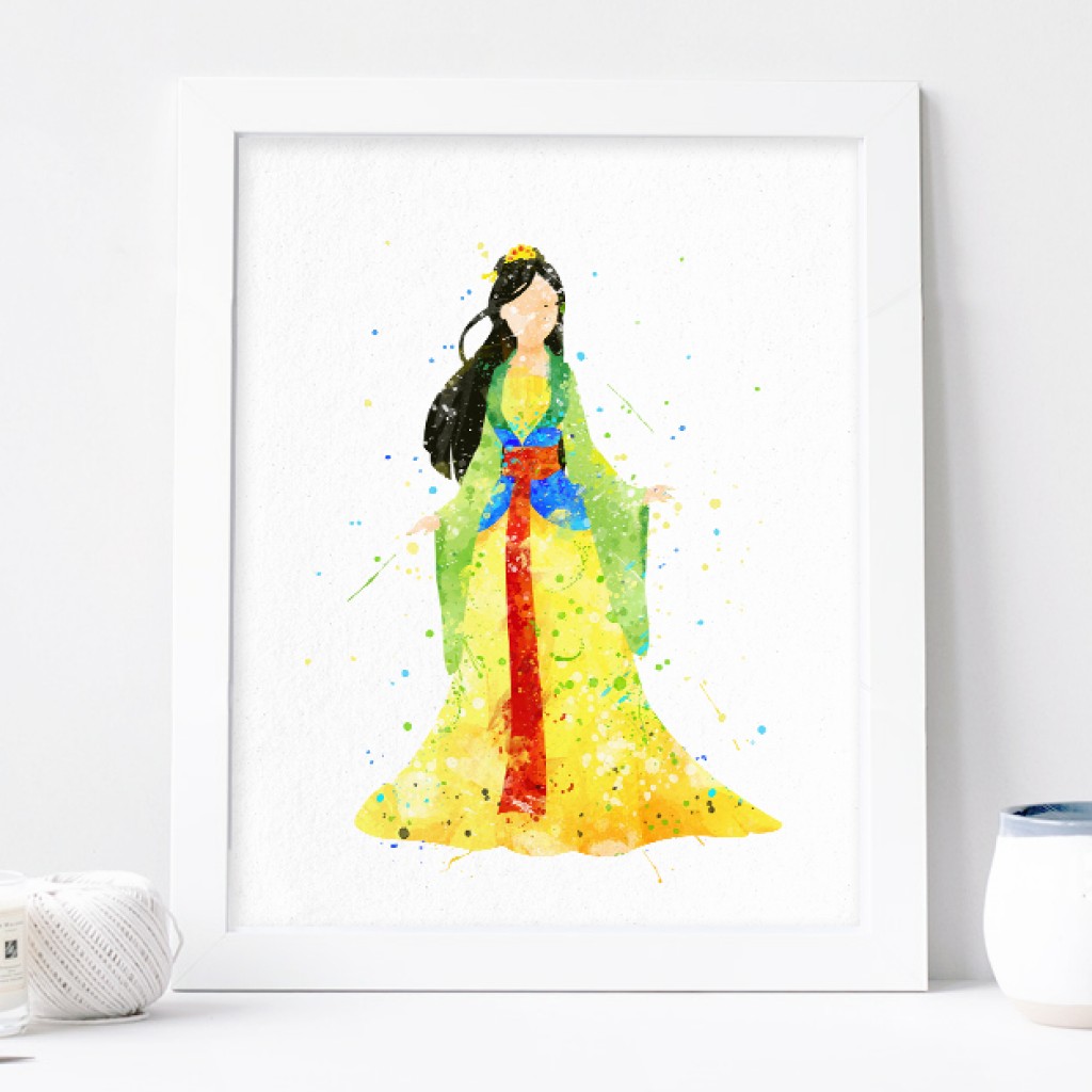 1024x1024 Princess Mulan Watercolor Art Print Nursery Wall Decor - Mulan Watercolor