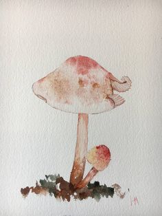 236x314 Original Watercolor Painting, Pink Mushroom Art, Fungi Painting - Mushroom Watercolor
