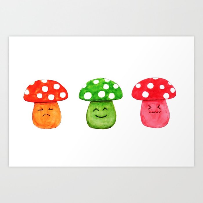 700x700 Funny Mushroom Watercolor Painting Art Print By Colorandcolor - Mushroom Watercolor