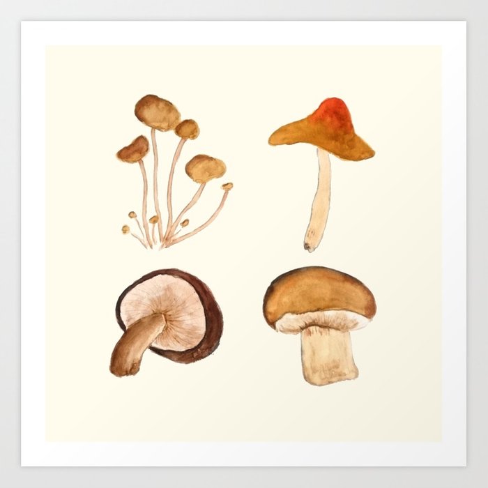 700x700 Mushroom Watercolor Painting Art Print By Colorandcolor Society6 - Mushroom Watercolor