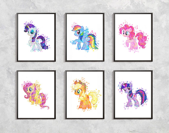 570x448 Pony Print, Pony Watercolor, Pony Art, Pony Birthday Party Decor - My Little Pony Watercolor