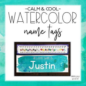 350x350 Calm Amp Cool Watercolor Name Tags {Editable} By Miss Lulu Tpt - Name Watercolor