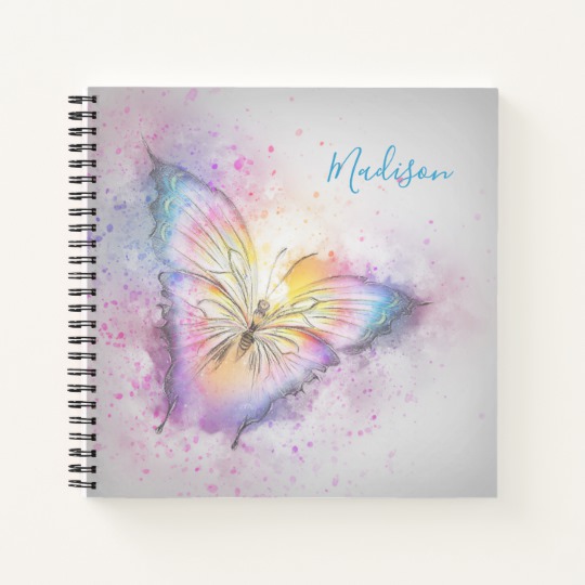 540x540 Personalized Name Watercolor Colorful Butterfly Notebook - Name Watercolor