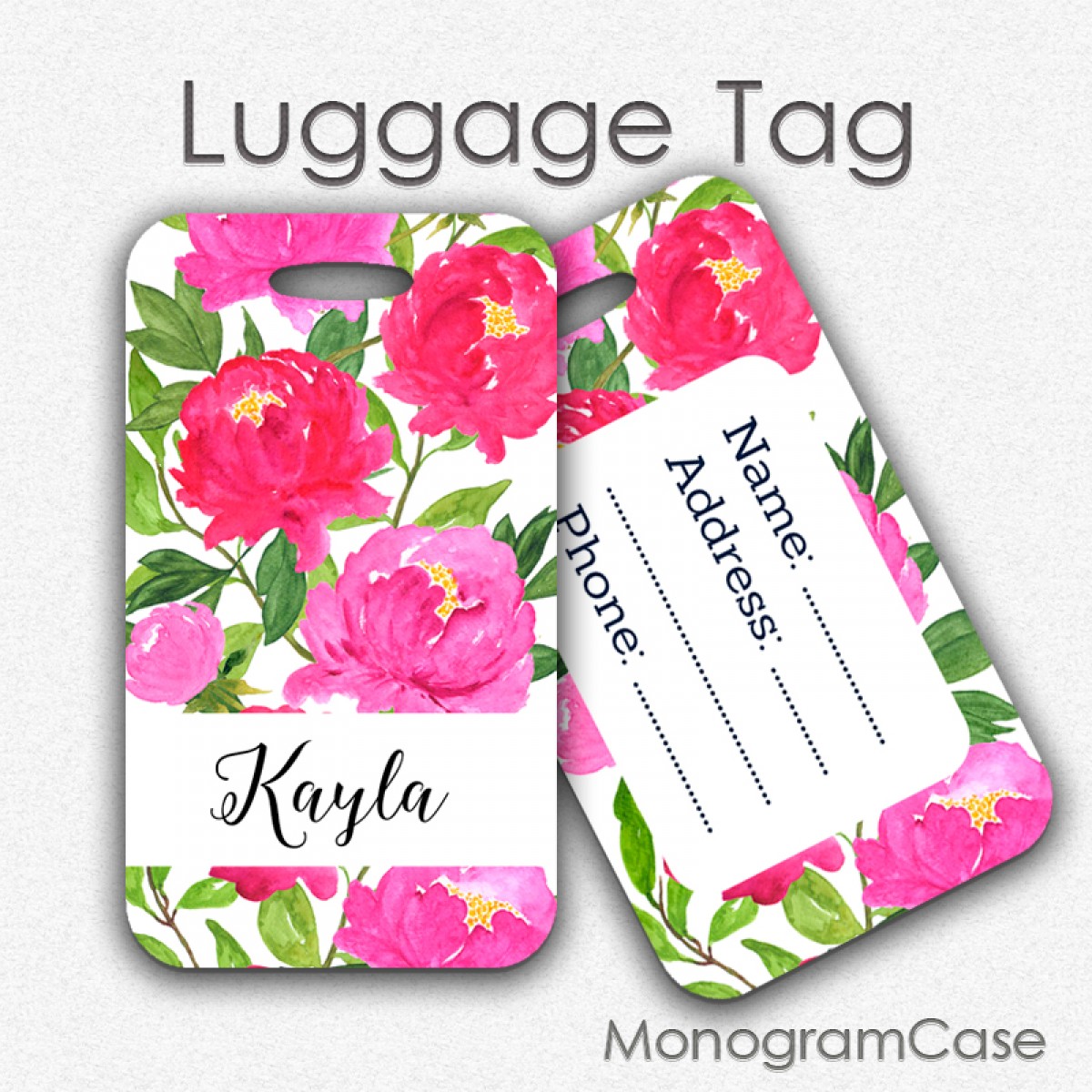 1200x1200 Watercolor Hot Pink Flowers Luggage Tag Monogramcase - Name Watercolor