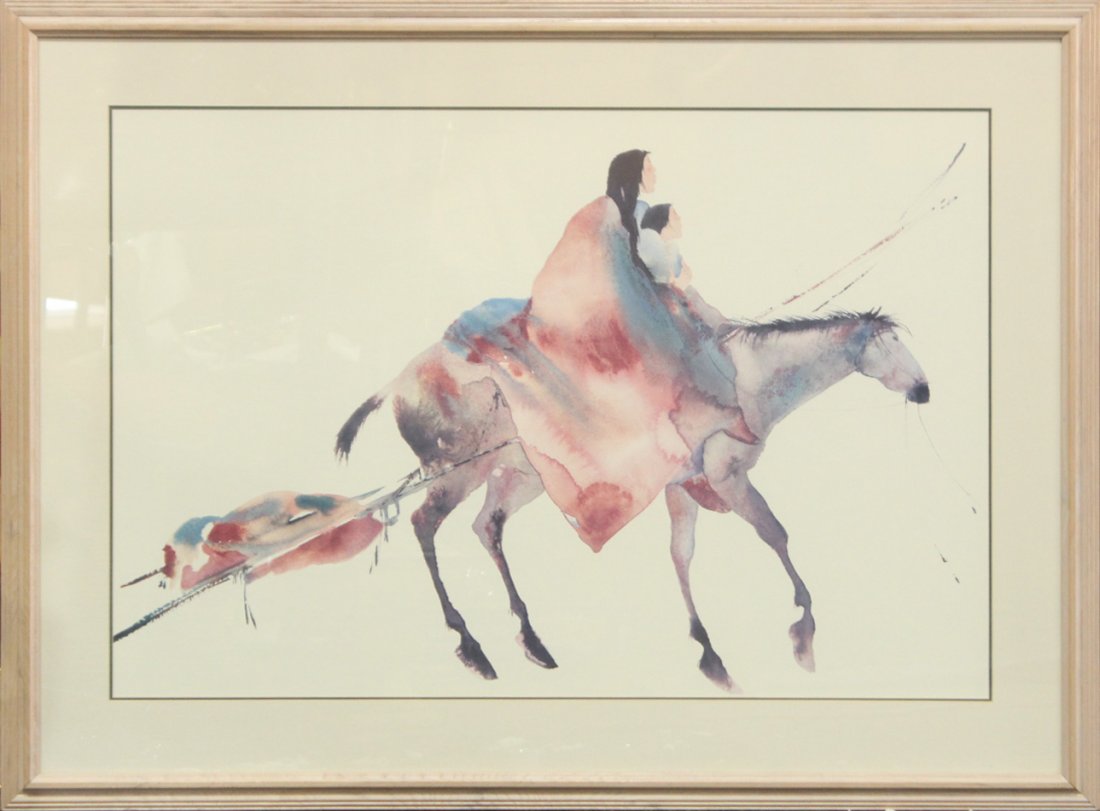 1100x811 Native American Watercolor Indian On Horse - Native American Watercolor