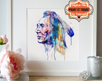 340x270 Native American Chief Instant Download Watercolor Painting - Native American Watercolor
