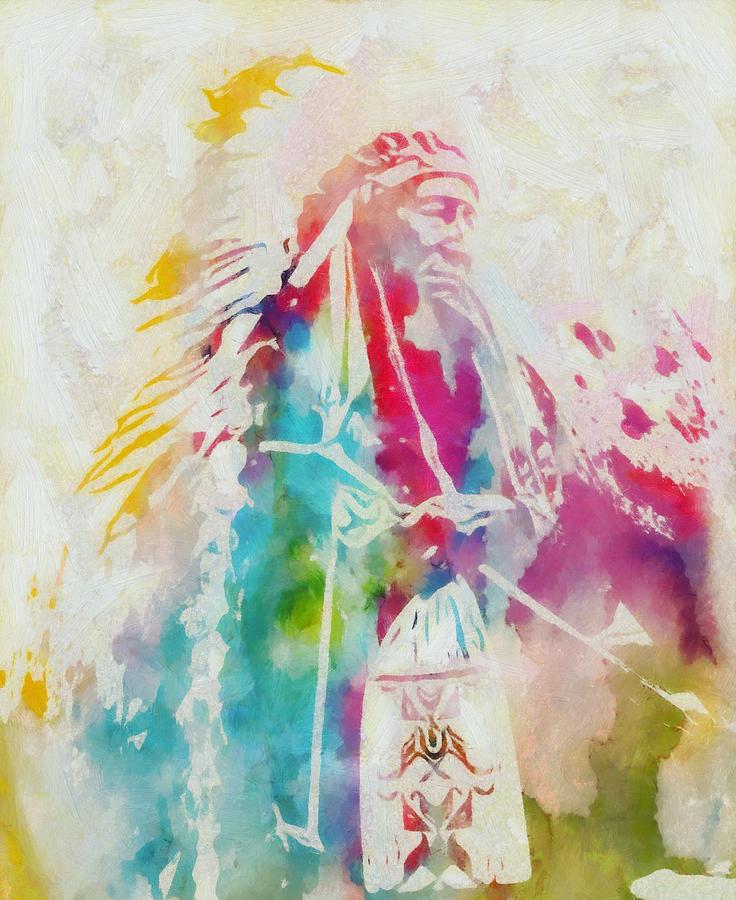 736x900 Native American Chief Watercolor Painting By Dan Sproul - Native American Watercolor