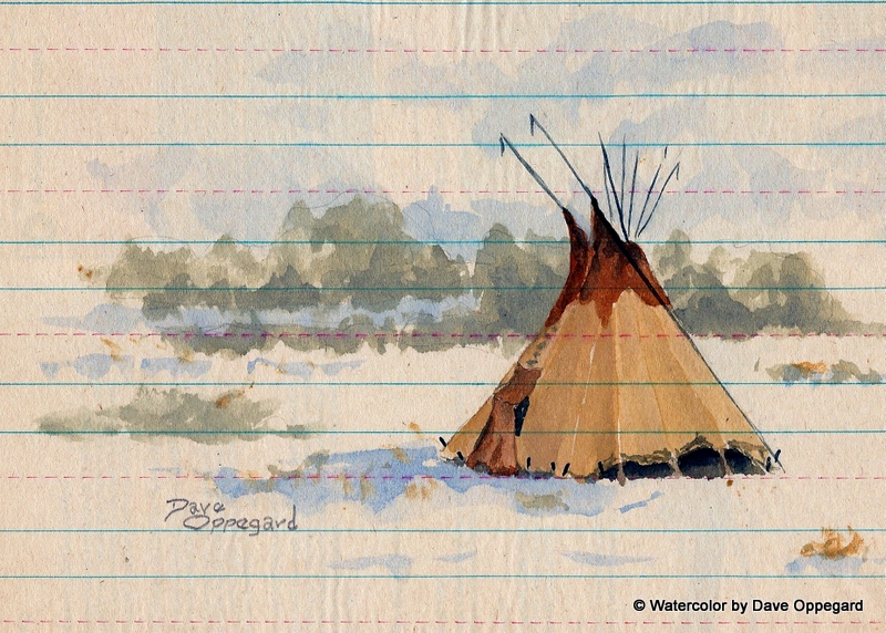 800x572 Native American Ledger Art Watercolor Art By Dave Oppegard - Native American Watercolor