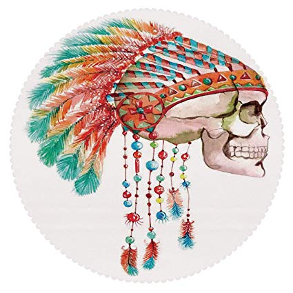 425x425 Multicolor Round Tablecloth [ Native American - Native American Watercolor