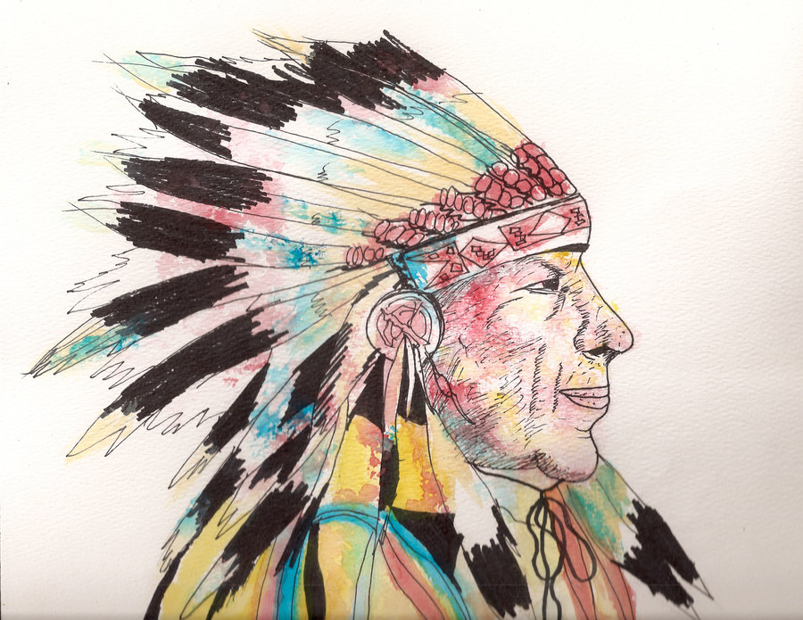 900x695 Native American Watercolor By Scheinberg - Native American Watercolor