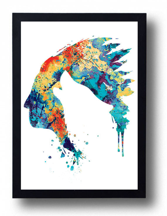 570x737 Native American Watercolor Indian Art Print Wolf Poster - Native American Watercolor