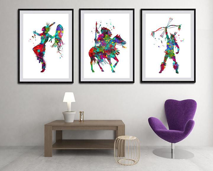 720x576 Set Of 3 Native American Watercolor Art Print Archival Fine Art - Native American Watercolor