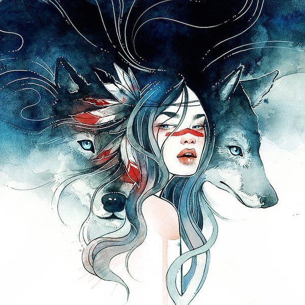 600x600 Native American Wolf Art Art Native American Wolf - Native American Watercolor