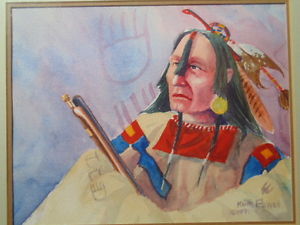 300x225 An Original 1991 Native American Watercolor By Sioux Artist Keith - Native American Watercolor
