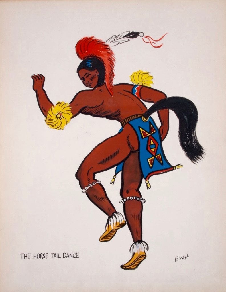 793x1025 Native American Indian The Horse Tail Dance Watercolor By Evah - Native American Watercolor