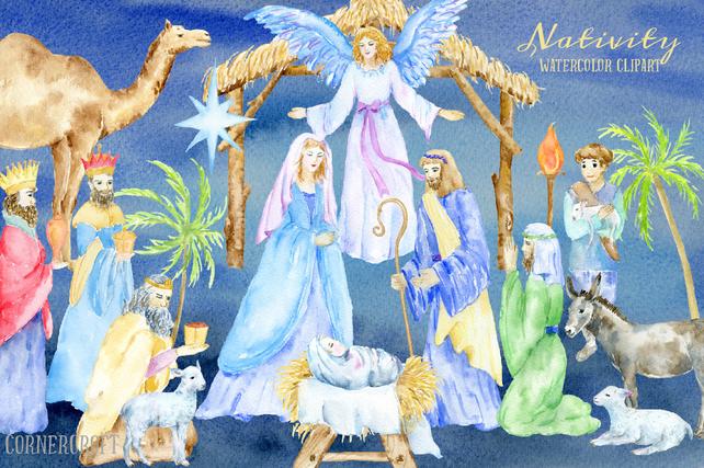 642x427 Watercolor Clip Art Nativity Nativity Scene Mary Etsy - Nativity Scene Watercolor