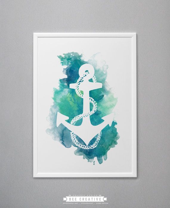 570x698 Anchor Digital Painting Nautical Watercolor By Beecreativeprints - Nautical Watercolor