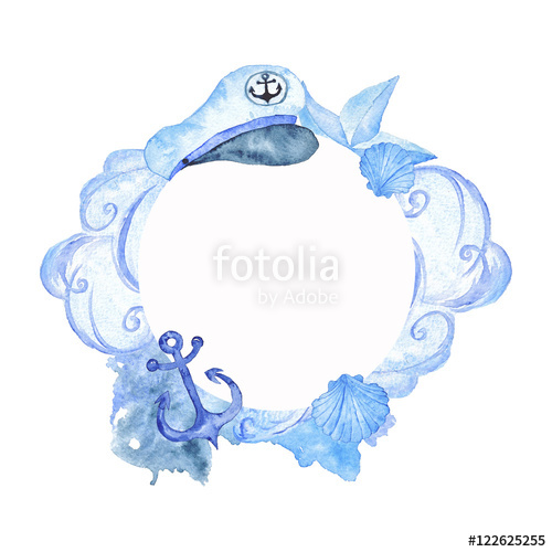 500x500 Nautical Frame Wedding Nautical Watercolor Illustration Hand - Nautical Watercolor