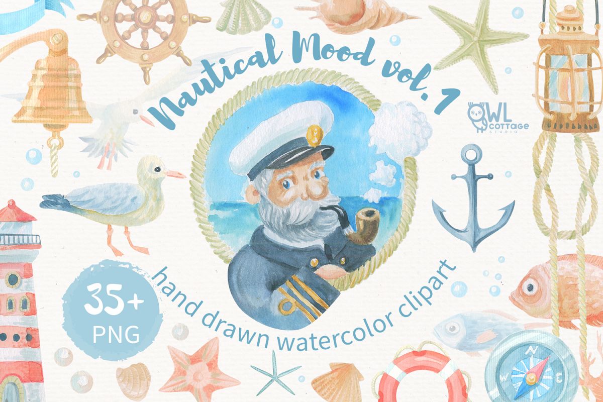 1200x800 Nautical Watercolor Clipart Collection Design Bundles - Nautical Watercolor