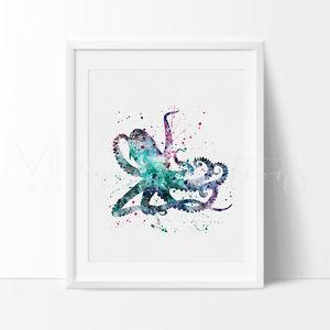 300x300 Octopus Nautical Watercolor Nursery Art Print, Kids Wall Art Decor - Nautical Watercolor