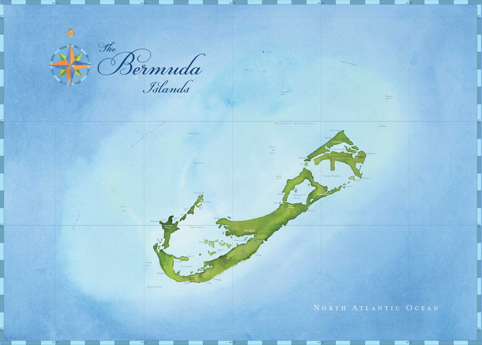 1600x1144 Bermuda Nautical Watercolor Chart My Custom Chart Custom - Nautical Watercolor