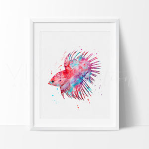300x300 Siamese Fighter Fish Nautical Watercolor Nursery Art Print, Kids - Nautical Watercolor