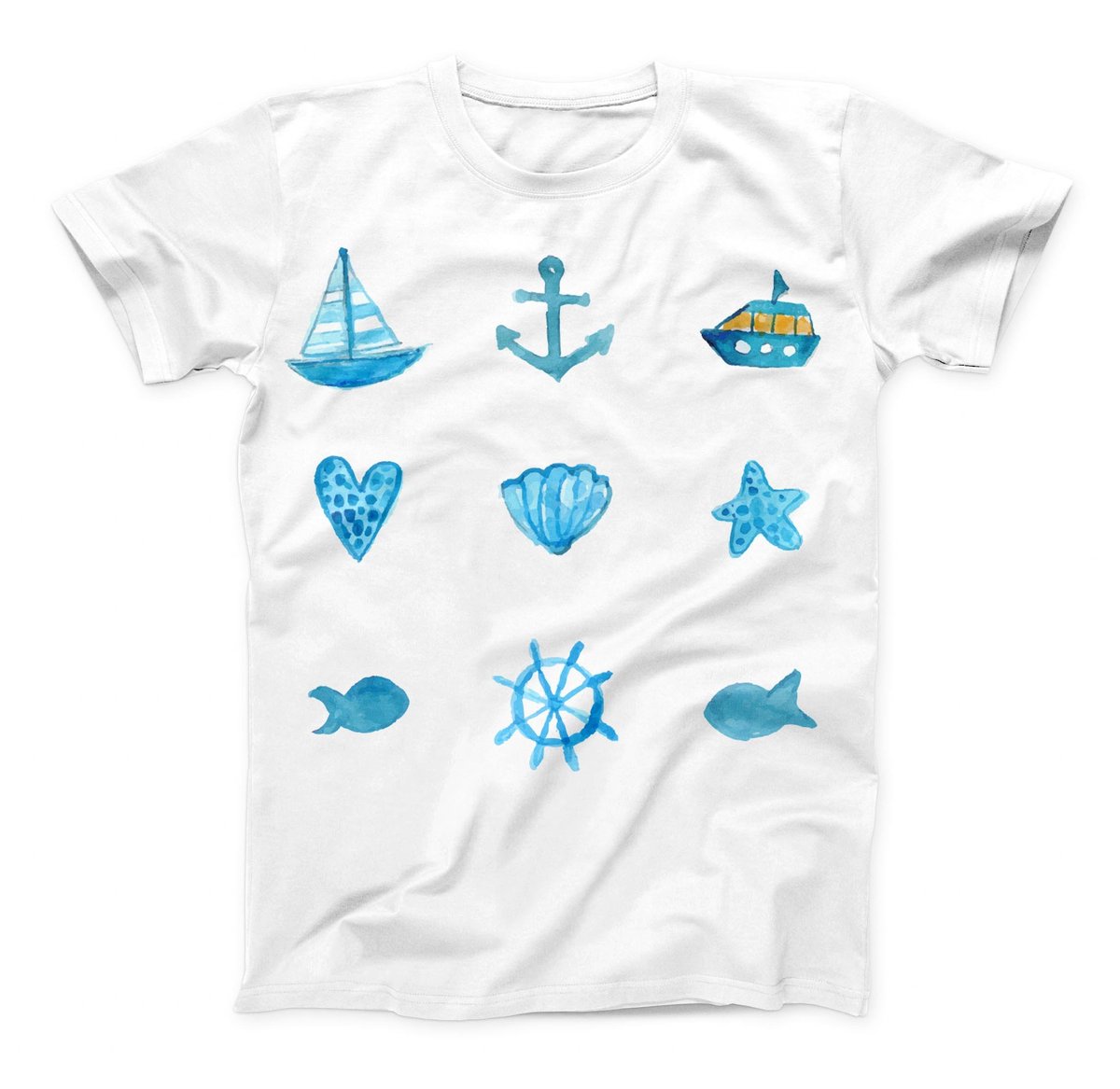 1200x1167 The Nautical Watercolor Pattern Ink Fuzed Unisex All Over Full - Nautical Watercolor