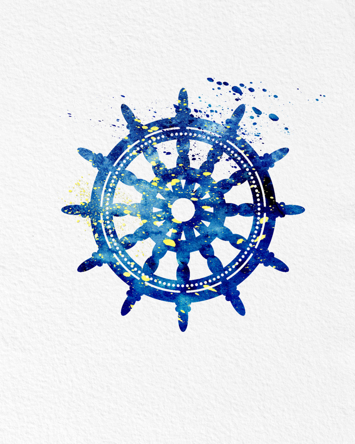 1200x1500 Watercolor Art Ships Wheel Gift Modern 8x10 Wall Art Decor - Nautical Watercolor