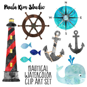 350x350 Free Nautical Watercolor Clip Art By Paula Kim Studio Tpt - Nautical Watercolor