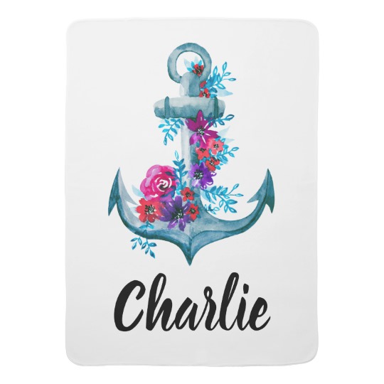 540x540 Modern Floral Nautical Watercolor Anchor Baby Blanket - Nautical Watercolor